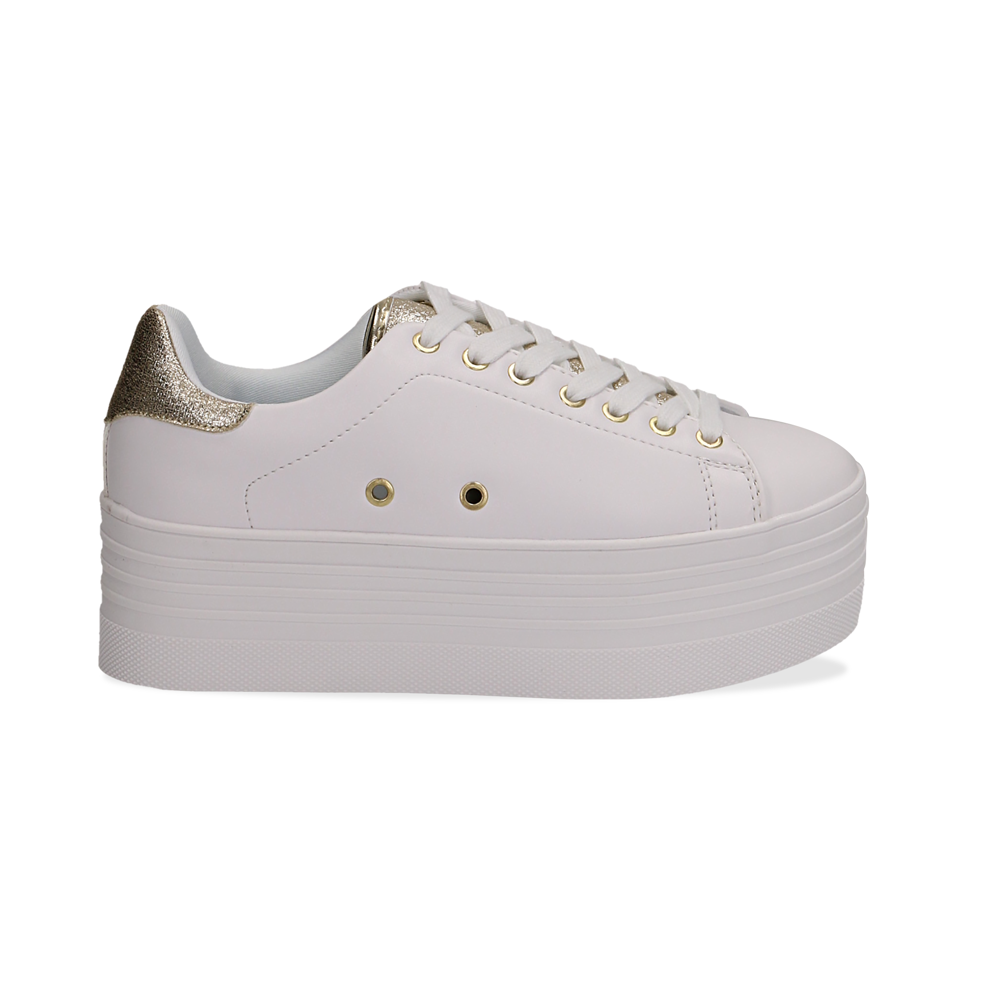 Sneakers bianche in eco,pelle dettaglio oro e suola platform, Scarpe, 132602020EPBIOR037,